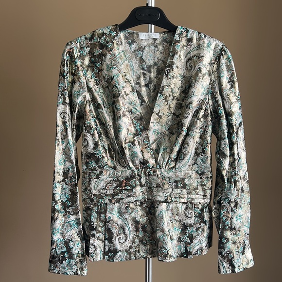 Sandro Marine Metallic Botanical Jacquard Blouse - Picture 5 of 13